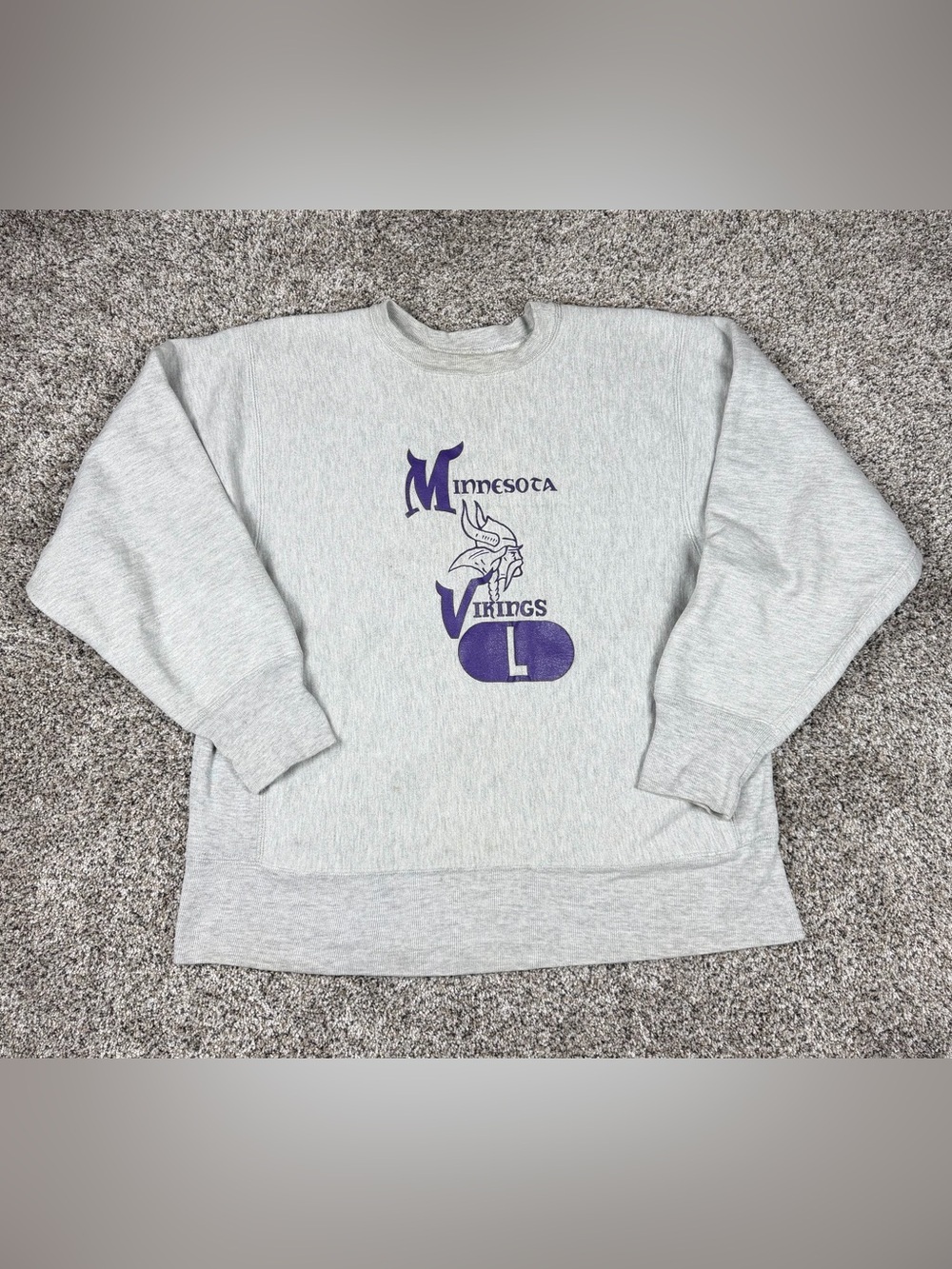 Vintage 80s Sz Large Champion Reverse Weave Warmup Sweatshirt Minnesota Vikings